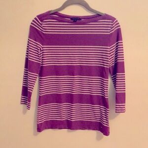 Tommy Hilfiger, small, purple and white top with 3/4 length sleeves
